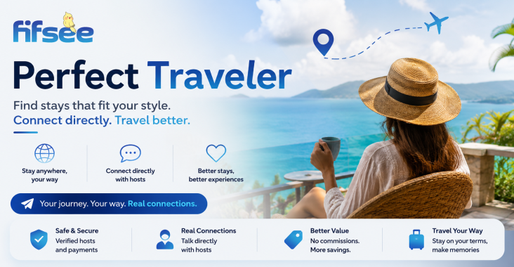 Fifsee Perfect Traveler banner — find stays that fit your style, connect directly, travel better