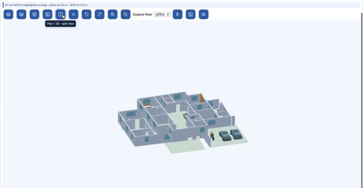 Fifsee 3D floor-plan preview showing a furnished home and garage