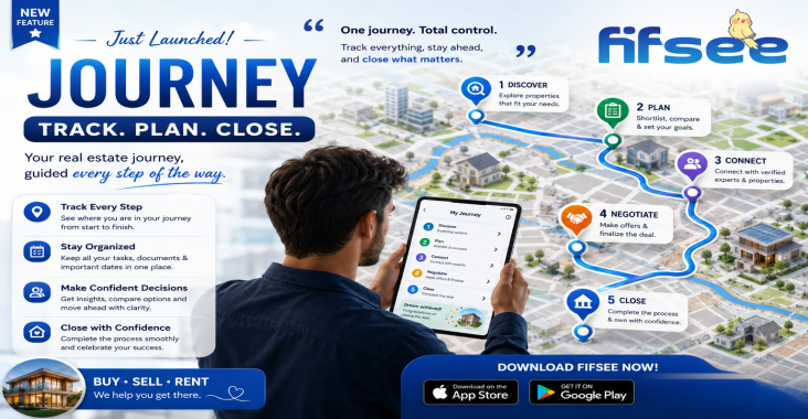 Fifsee My Journey launch banner — Track, Plan, Close your real estate journey with AI guidance