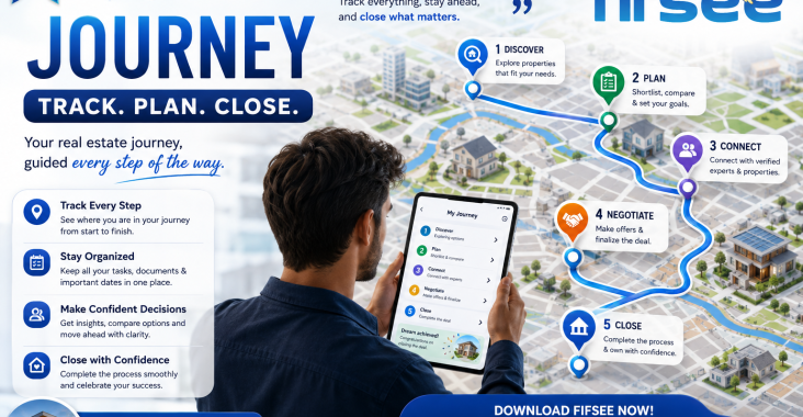 Fifsee My Journey launch banner — Track, Plan, Close your real estate journey with AI guidance